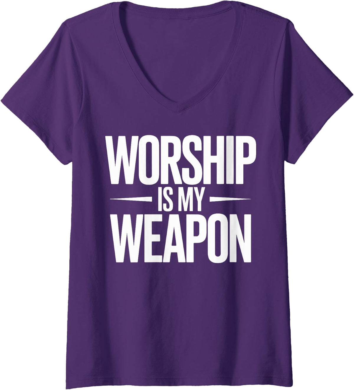 Women's Worship is My Weapon Christian Spiritual Warfare Quote V-Neck T-Shirt - Purple