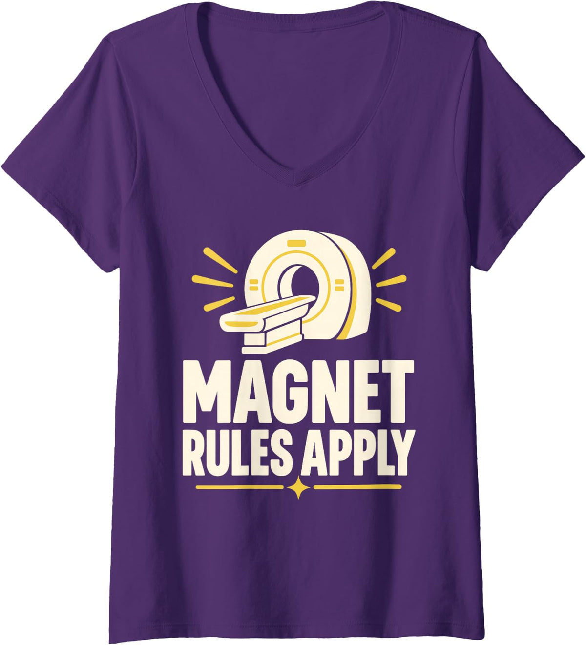 Women's Magnet Rules Apply MRI Humor V-Neck T-Shirt - Purple