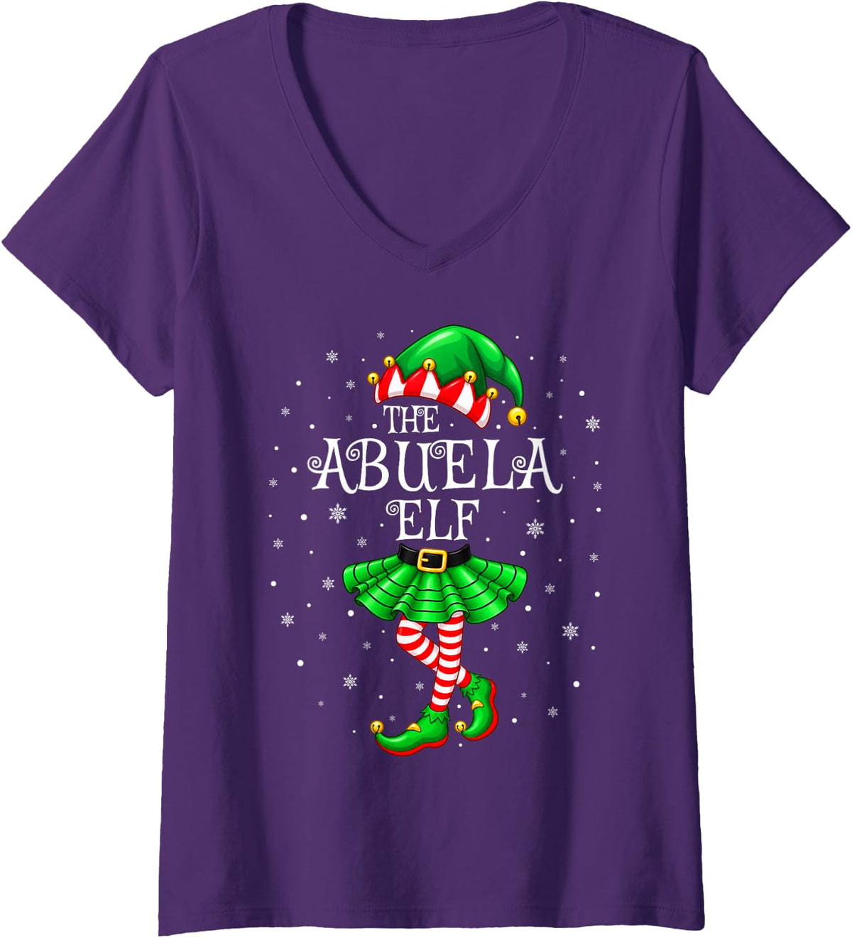 Women's Abuela Elf Christmas Family Matching Pajamas Xmas Elf Squad V-Neck T-Shirt - Purple