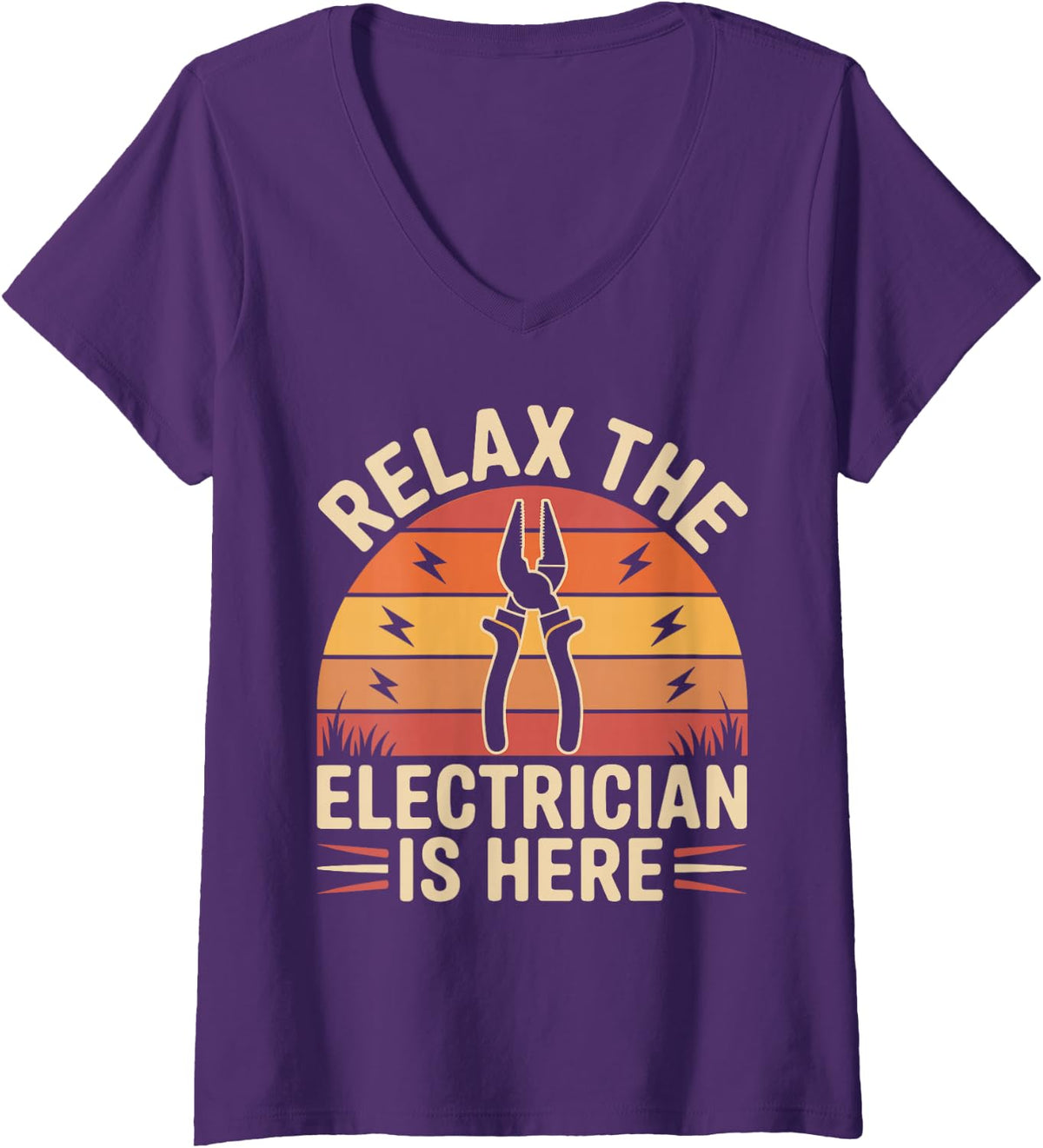 Women's Relax The Electrician is Here V-Neck T-Shirt - Purple