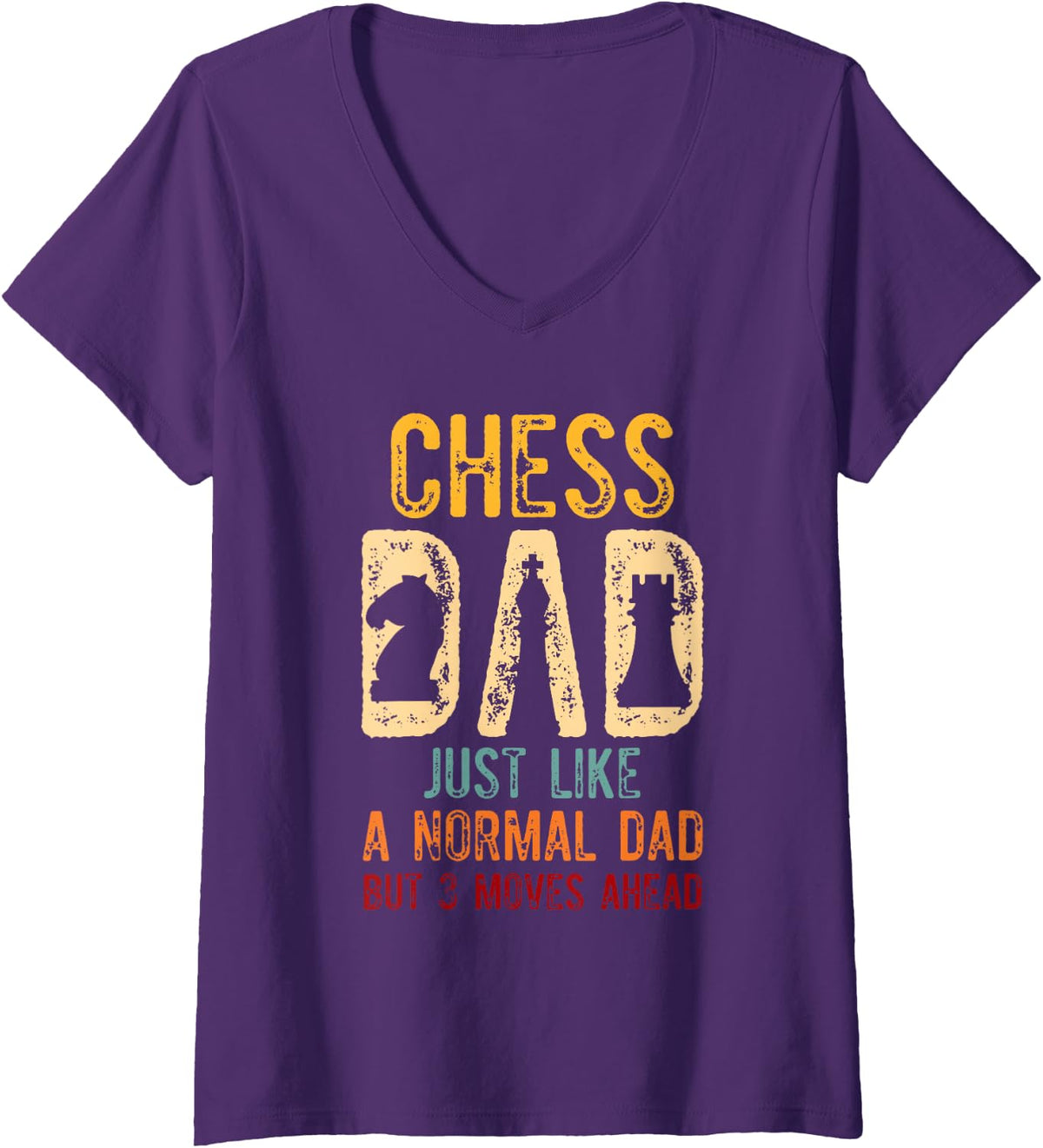 Women's Mens Chess Dad 3 Moves Ahead Chess Playing Father V-Neck T-Shirt - Purple