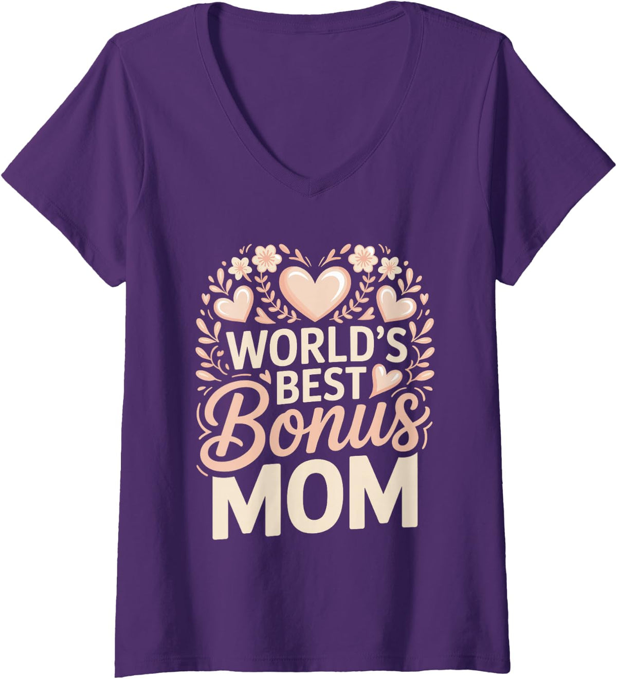 Women's World's Best Bonus Mom Stepmom V-Neck T-Shirt - Purple