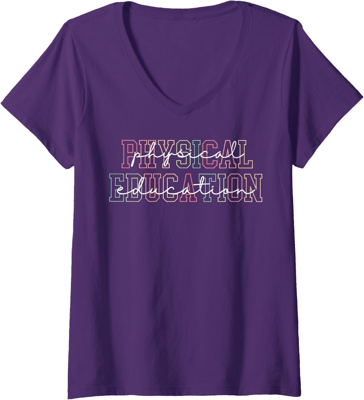 Women's Physical Education PE Teacher Coach Back to School Retro V-Neck T-Shirt - Purple
