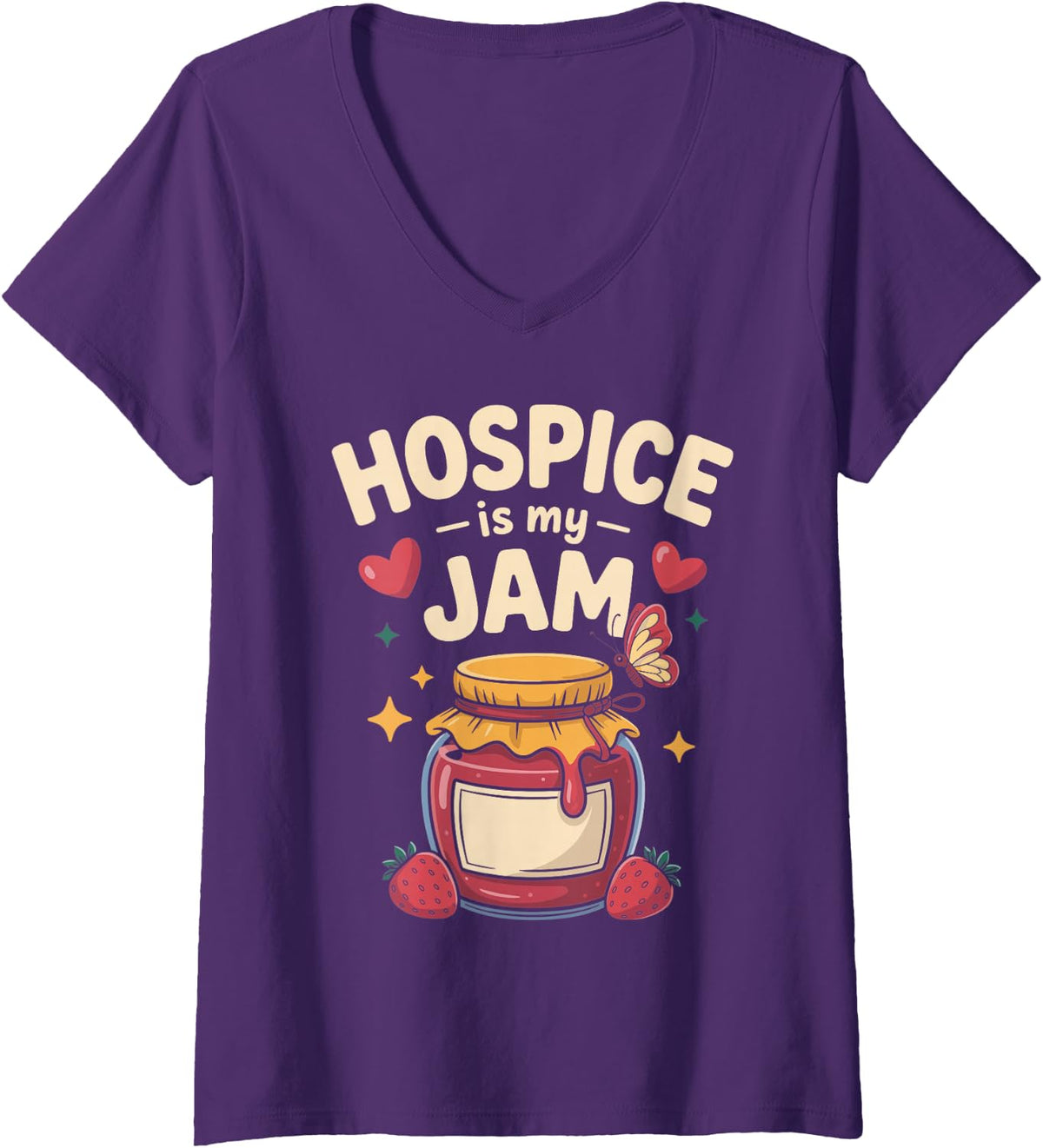 Women's Hospice is My Jam Nurse Palliative Care V-Neck T-Shirt - Purple