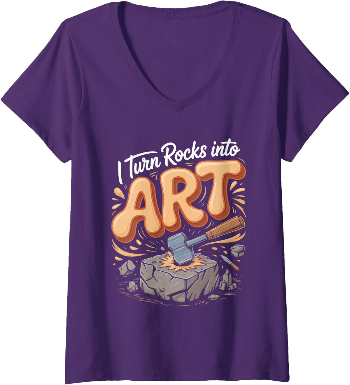 Women's I Turn Rocks Into Art Sculpting Pottery Clay V-Neck T-Shirt - Purple