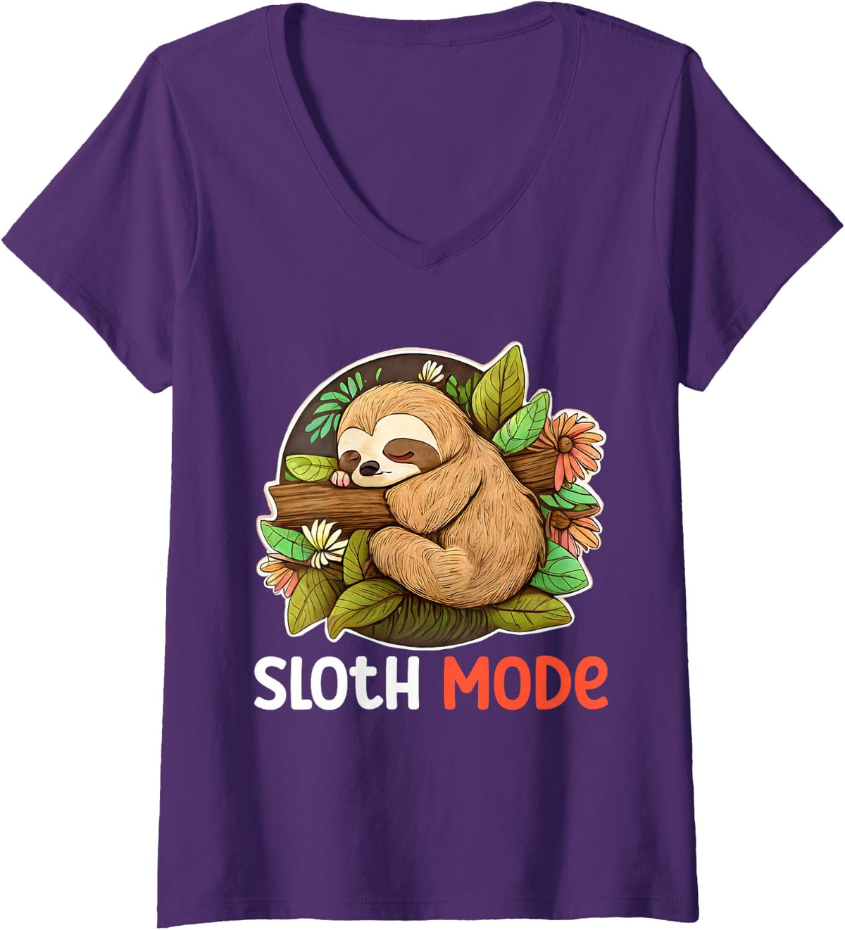 Women's Funny Cute Sloth Mode Napping Lovers Sarcastic Lazy Birthday V-Neck T-Shirt - Purple