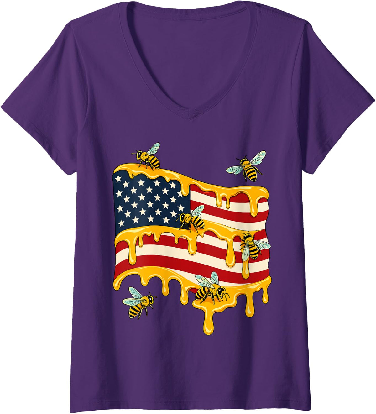 Women's American Beekeeper Honey Beekeeping USA Apiary V-Neck T-Shirt - Purple
