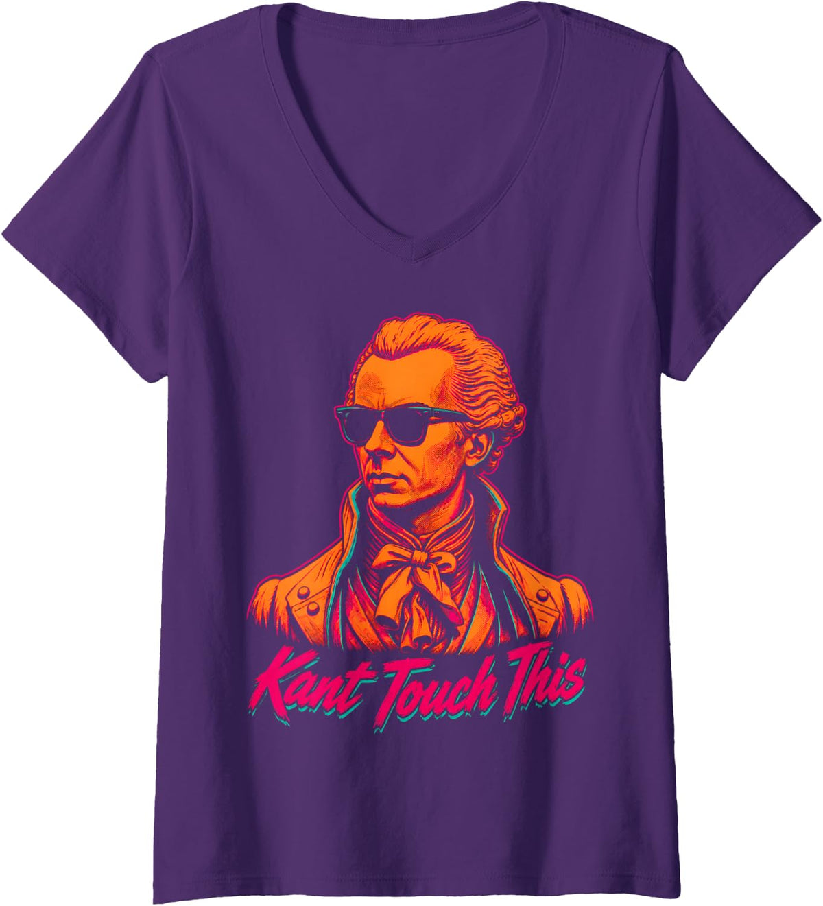Women's Kant Touch This Funny Philosophy Retro Humor V-Neck T-Shirt - Purple