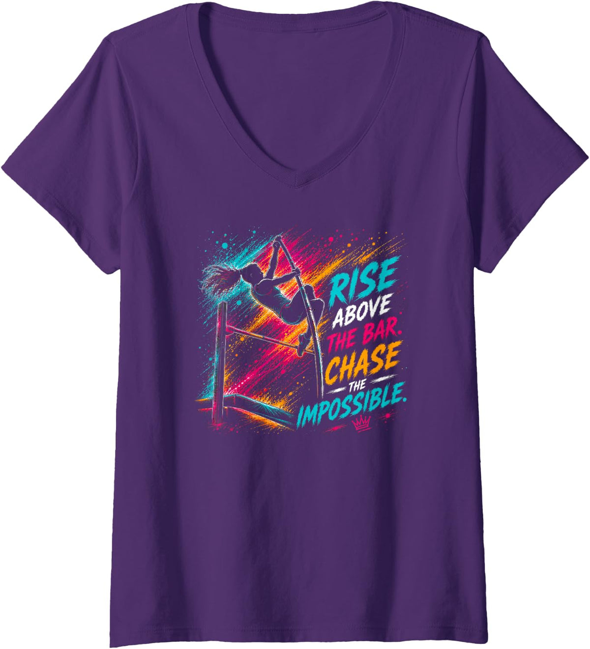 Women's Girls Track Pole Vault Athlete Rise Above Chase Impossible V-Neck T-Shirt - Purple