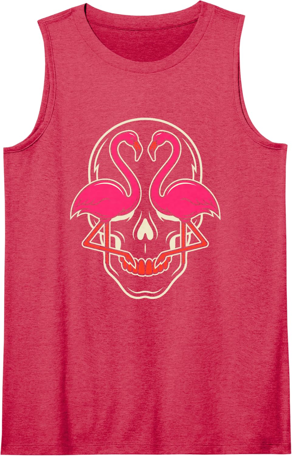 Funny Pink Flamingo Skull Halloween Skeleton for Bird Lovers Sleeveless Tank Top - Red