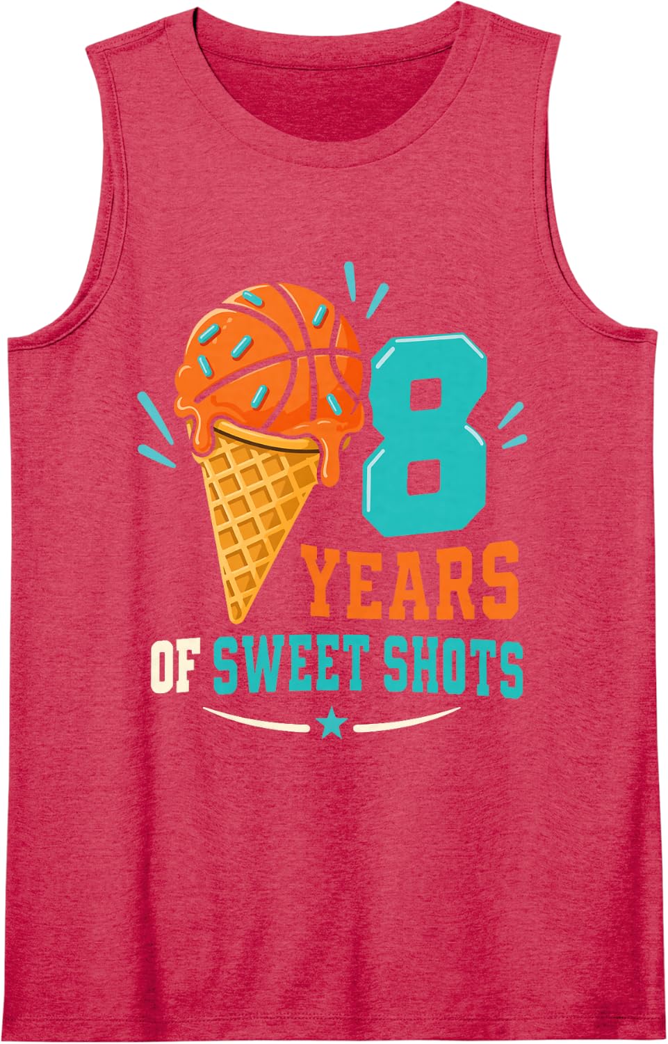 8th Birthday Basketball Ice Cream 8 Year Old Boys Girls Sleeveless Tank Top - Red