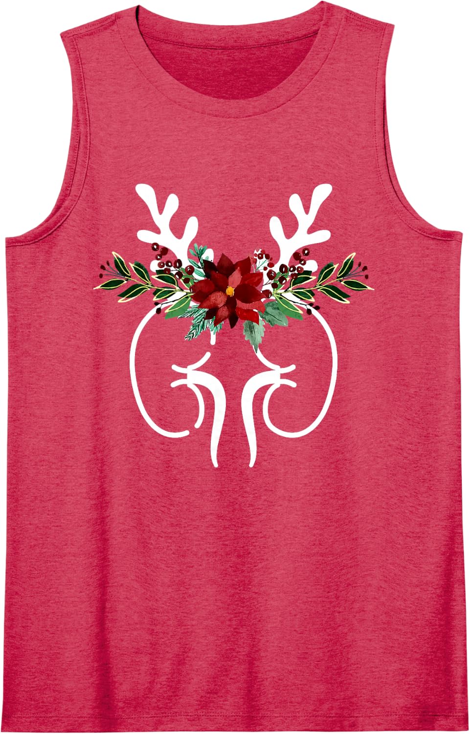Anatomy Kidney Floral Reindeer Christmas Dialysis Nurse Sleeveless Tank Top - Red