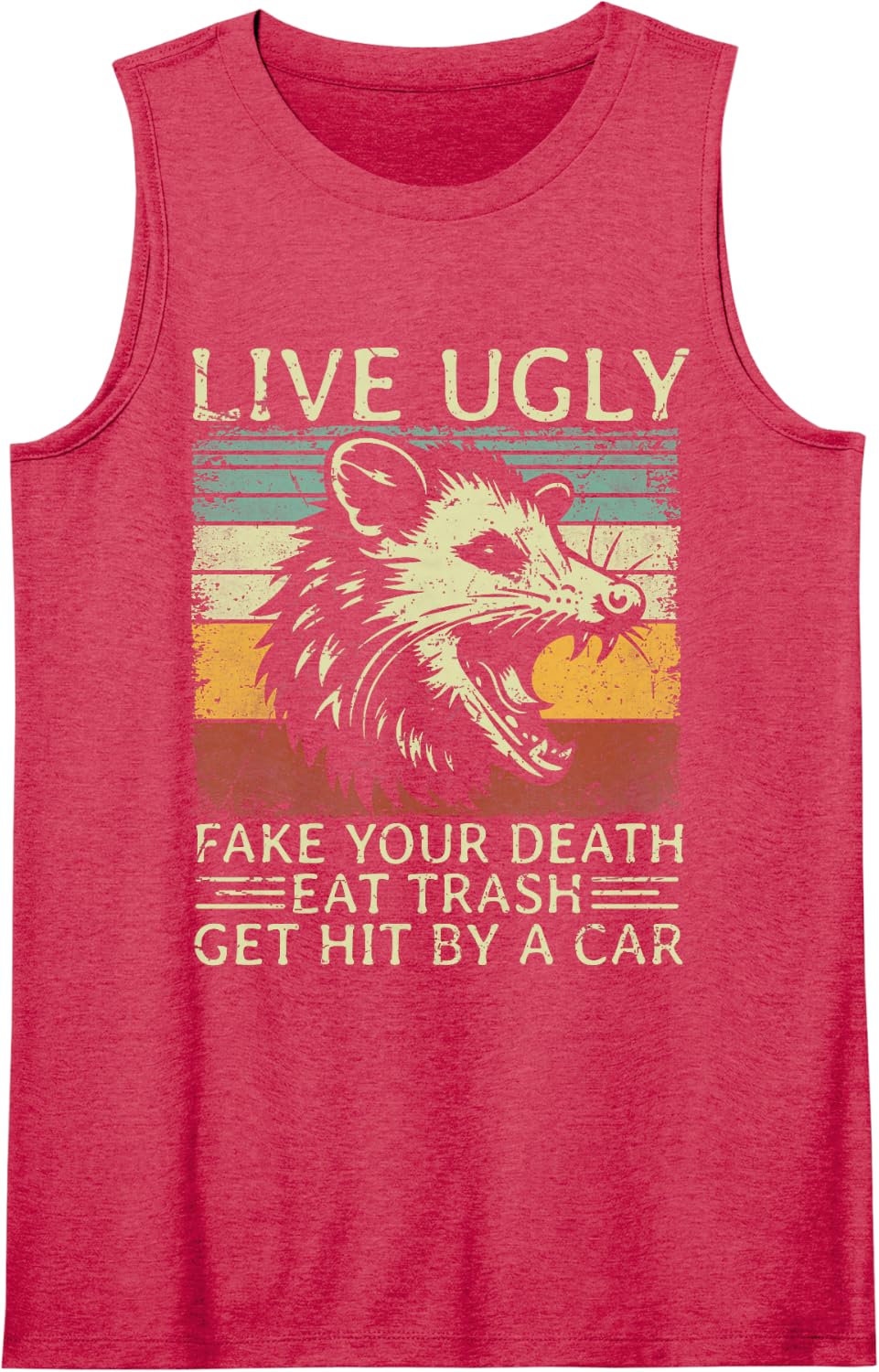 Possum Live Ugly Fake Your Death Funny Opossum Saying Sleeveless Tank Top - Red