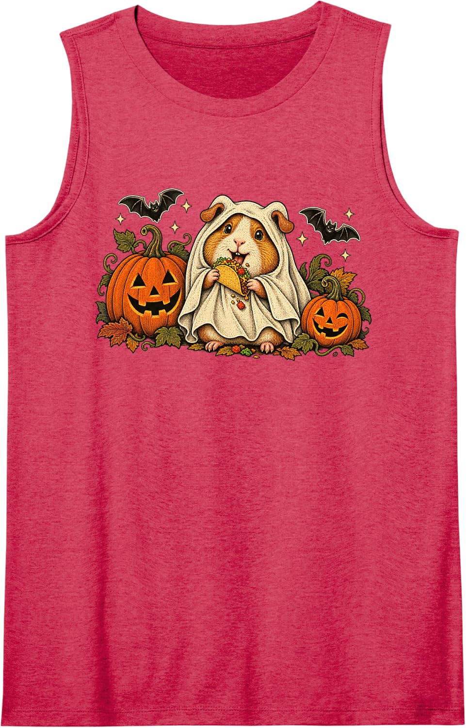 Halloween Animal Guinea Pig Ghost Taco Cute Spooky Pet Sleeveless Tank Top - Red
