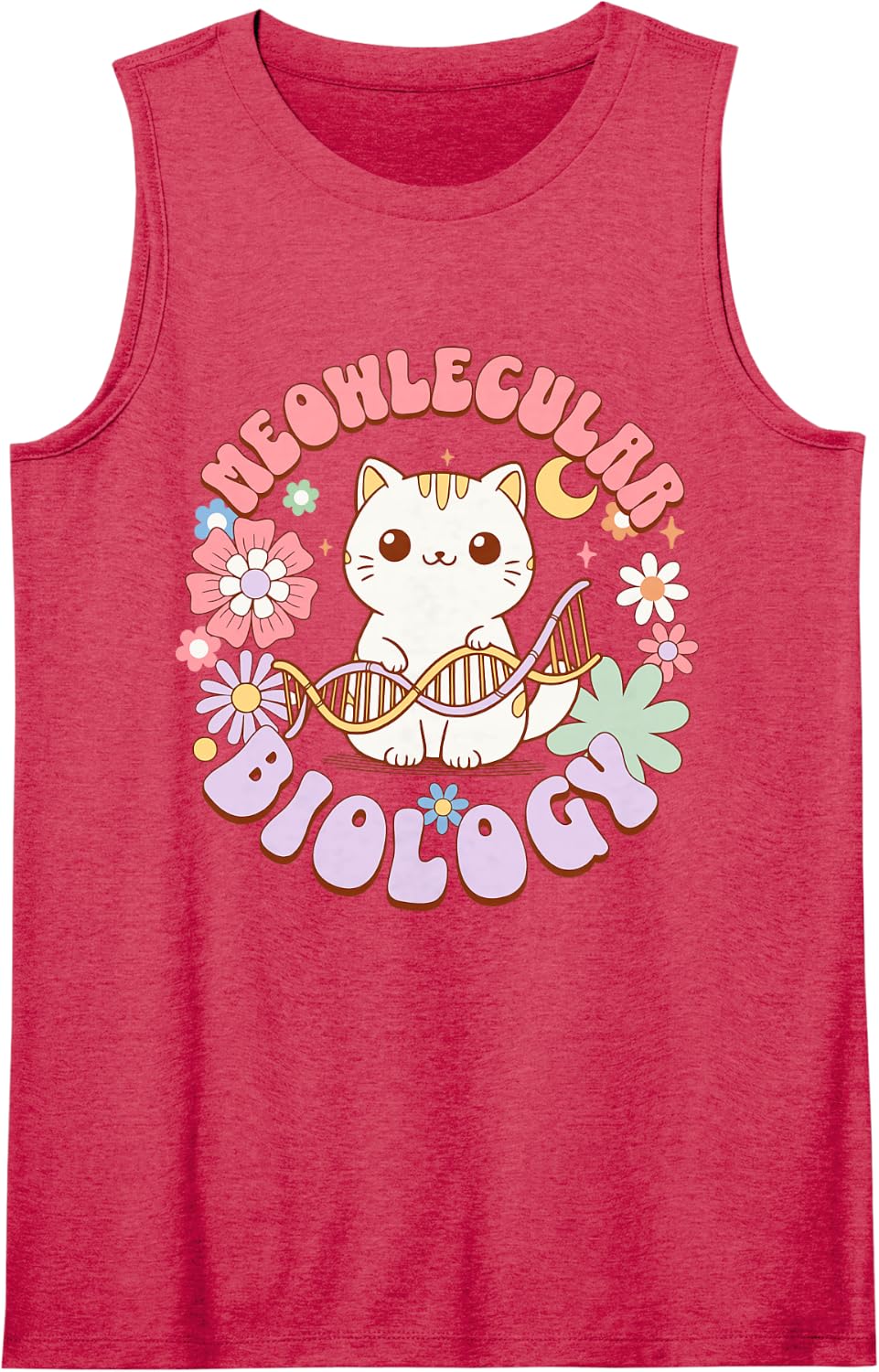 Meowlecular Biology Floral Cat Medical Laboratory Scientist Sleeveless Tank Top - Red