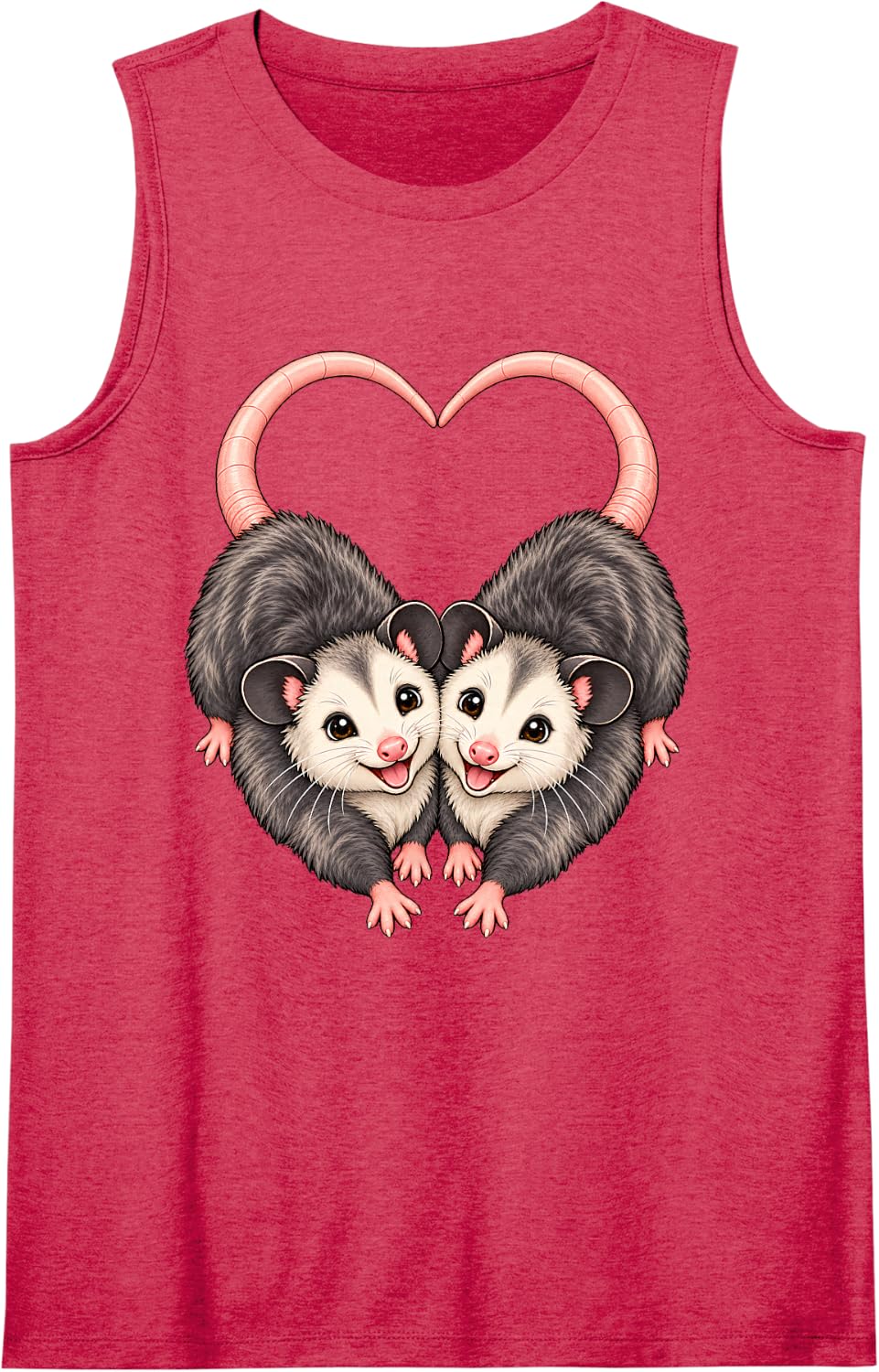 Happy Opossum Couple Heart Tails Animal Love Sleeveless Tank Top - Red