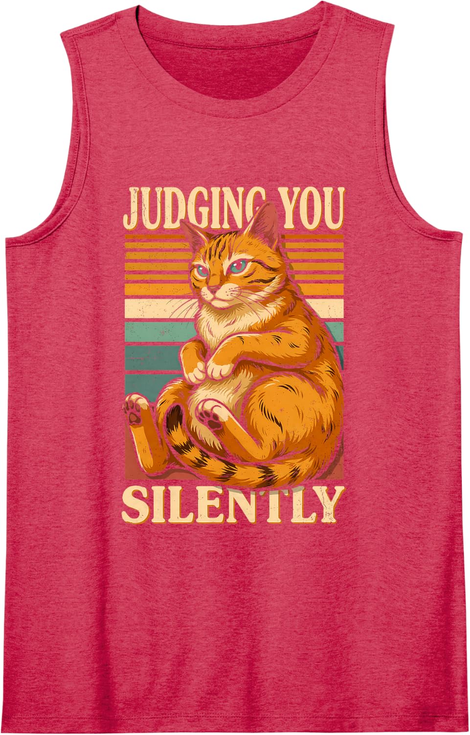 Judging You Silently Orange Tabby Cat Humor Tank Top - Red