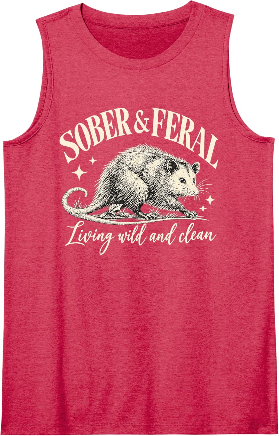 Sober and Feral Opossum Living Wild and Clean Sleeveless Tank Top - Red