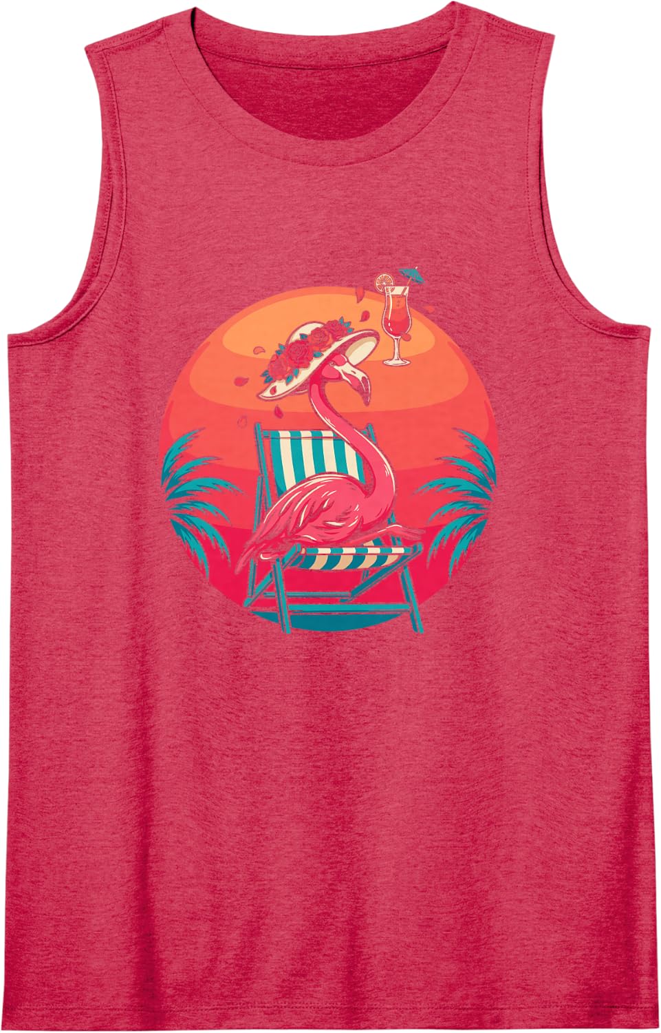 Pink Flamingo Island Vacation for Tropical Beach Lovers Sleeveless Tank Top - Red
