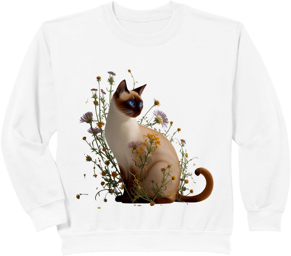 Siamese cat and Wildflower Stunning Cat Blue Eyes Flowers Sweatshirt - White