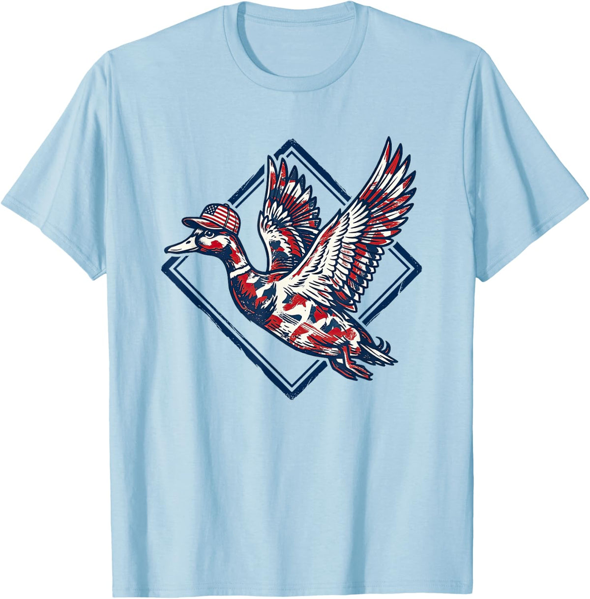 Patriotic Mallard Duck Hunting 4th of July Red White Blue T-Shirt - Baby Blue