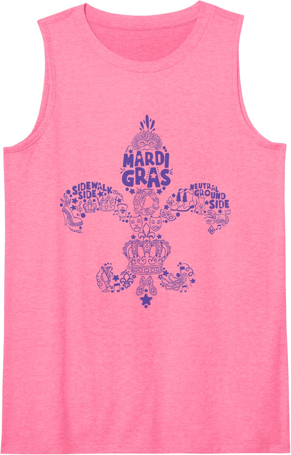 Mardi Gras Costume, Sidewalk Side, Neutral Ground Side Sleeveless Tank Top - Pink