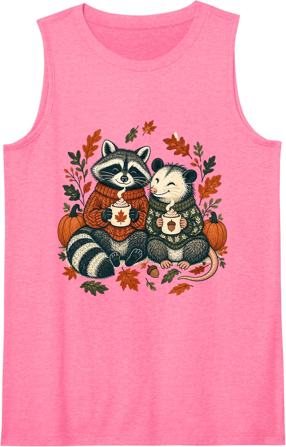 Cute Raccoon Opossum Autumn Pumpkin Animal Fall Sleeveless Tank Top - Pink