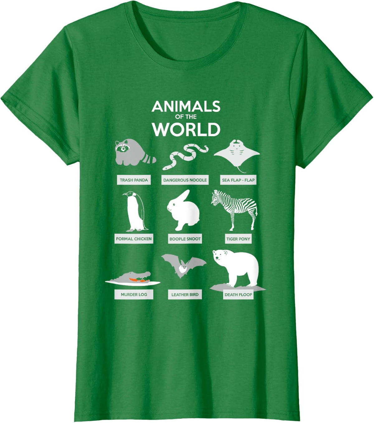Animals Of The World T-Shirt | Funny Wild Animals Shirt - Kelly Green