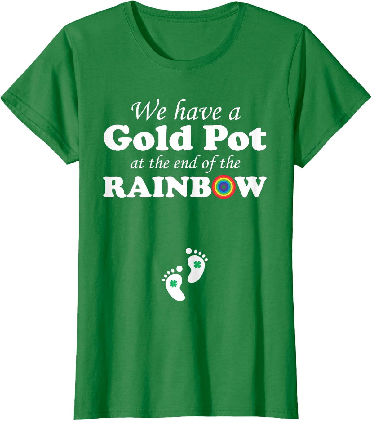 Womens Pregnancy Shirt for Women Gold Pot Rainbow St Paddy's Day T-Shirt - Kelly Green