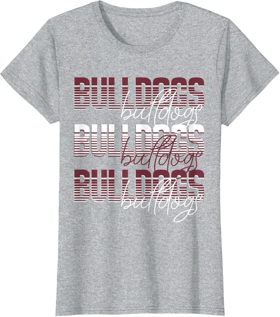 Bulldogs School Spirit Maroon Bulldog Pride Game Day Mascot T-Shirt - Heather Grey