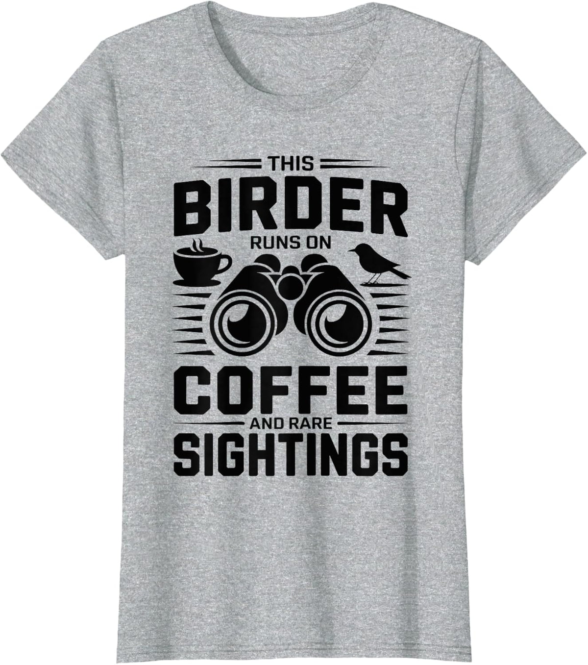 Coffee and Rare Sightings Funny Birdwatching T-Shirt - Heather Grey