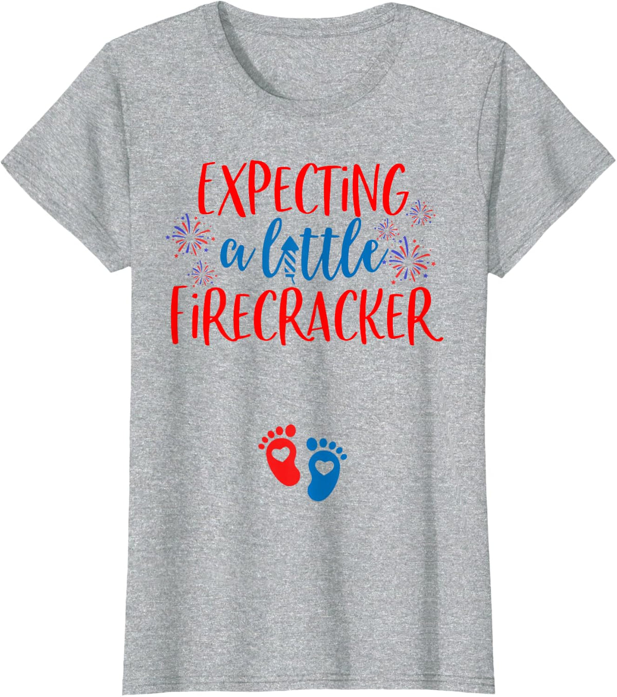 Expecting a Little Firecracker Funny 4th of July Pregnancy T-Shirt - Heather Grey