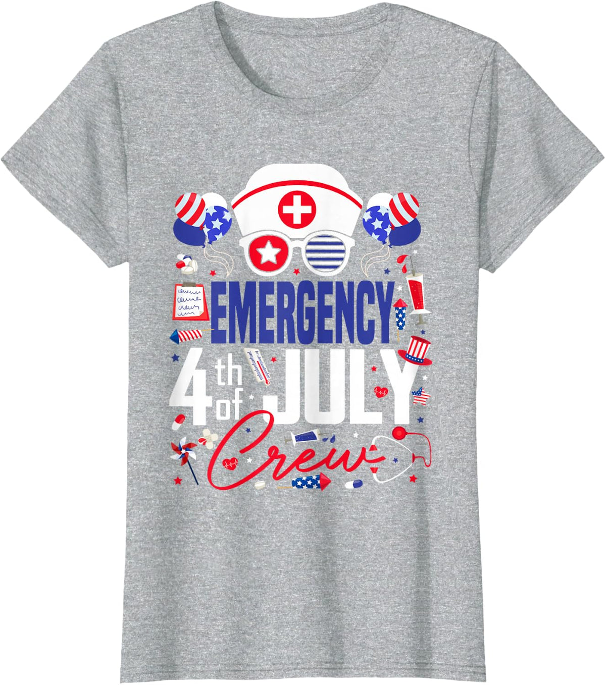 Emergency Nurse 4th of July Crew Independence Day Patriotic T-Shirt - Heather Grey