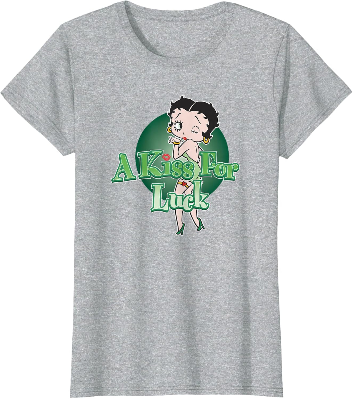 Betty Boop St. Patrick's Day A Kiss For Luck Betty T-Shirt - Heather Grey