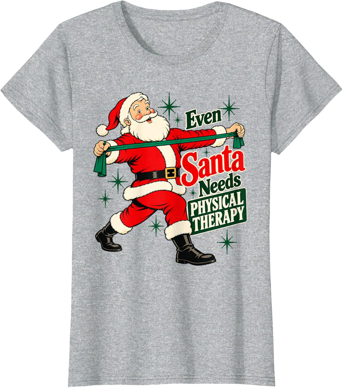 Even Santa Needs Physical Therapy Funny Christmas PT T-Shirt - Heather Grey