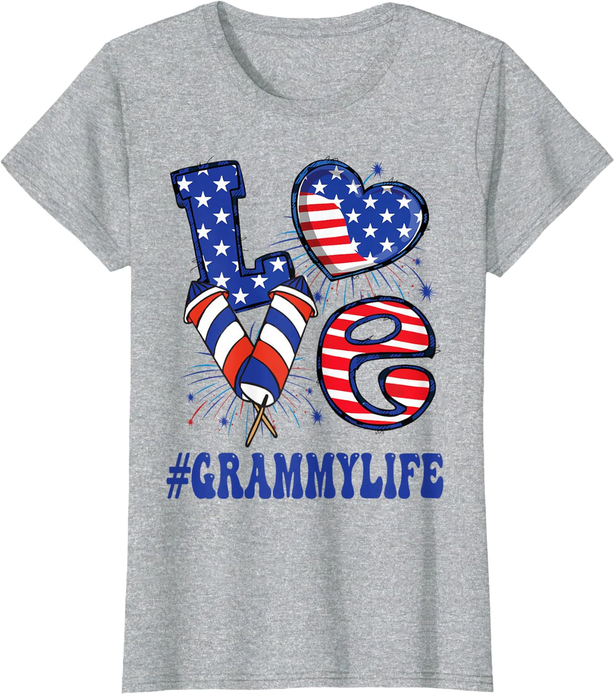 Grammy Love USA Flag Grandma 4th of July Family Matching T-Shirt - Heather Grey