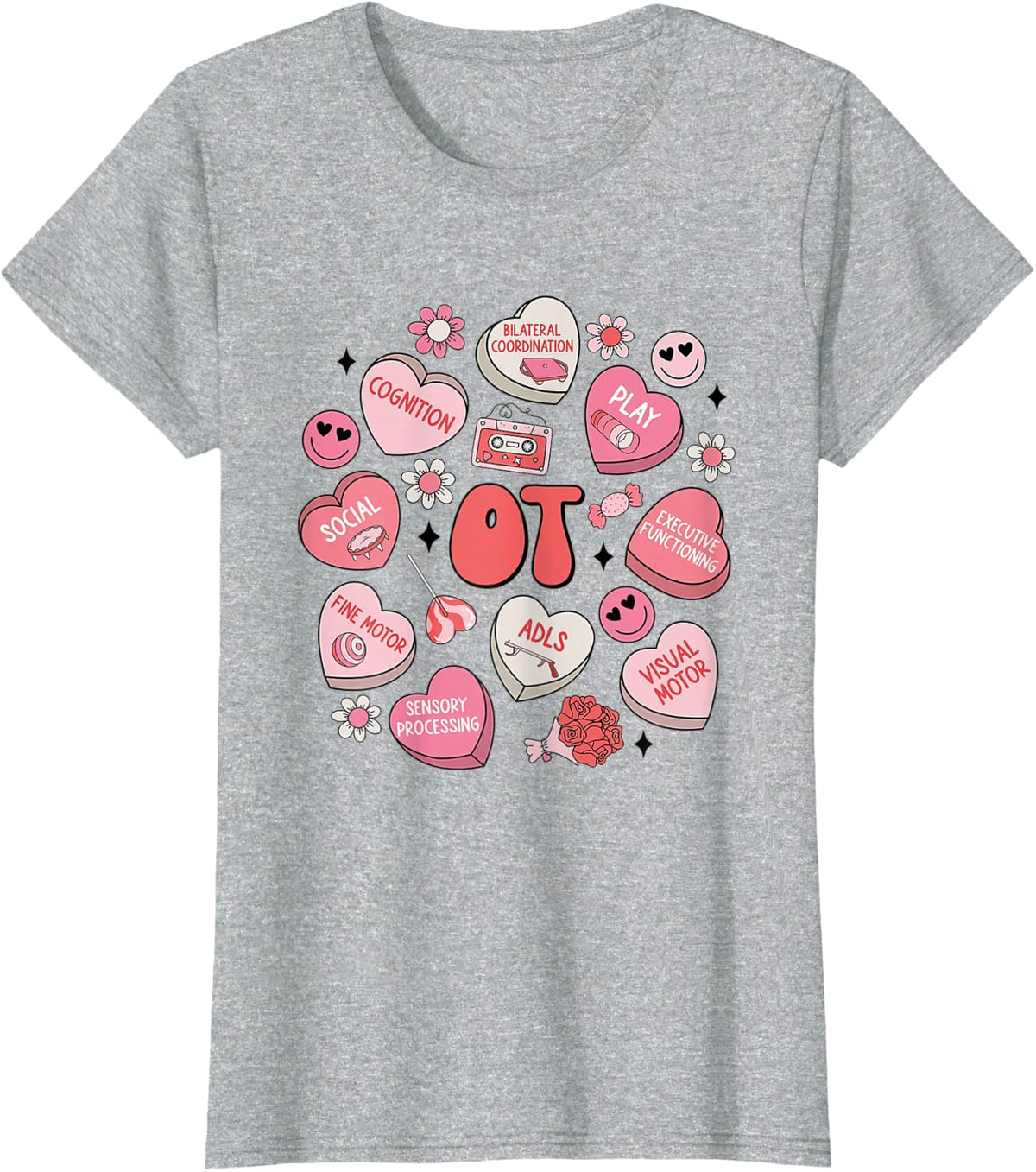Groovy Occupational Therapy Valentine OT Conversation Hearts T-Shirt - Heather Grey