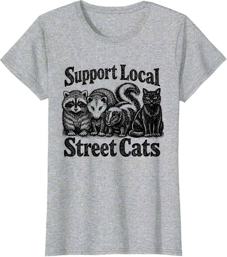 Support Local Street Cats Team Trash Opossum Raccoon Rat T-Shirt - Heather Grey