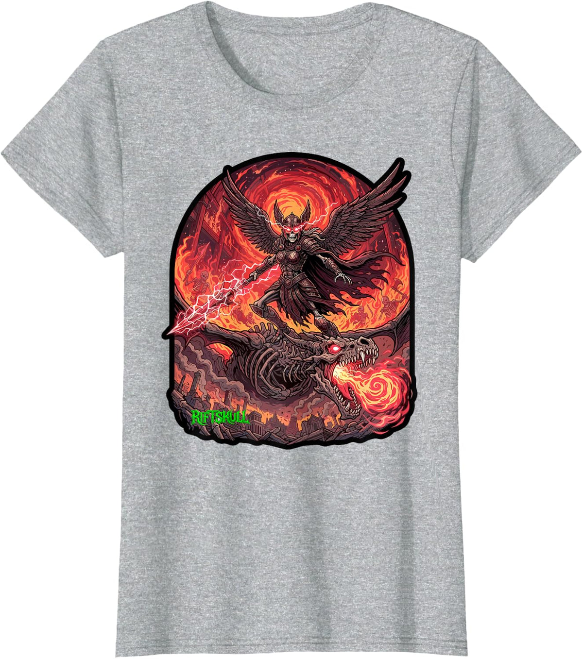 Skeleton Norse Valkyrie Heavy Metal Rock Gothic Dark Fantasy T-Shirt - Heather Grey