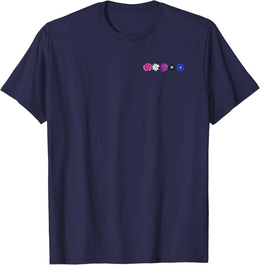 Floral Genderfluid Pride, LGBTQ Gender Fluid Flag Flowers T-Shirt - Navy Blue