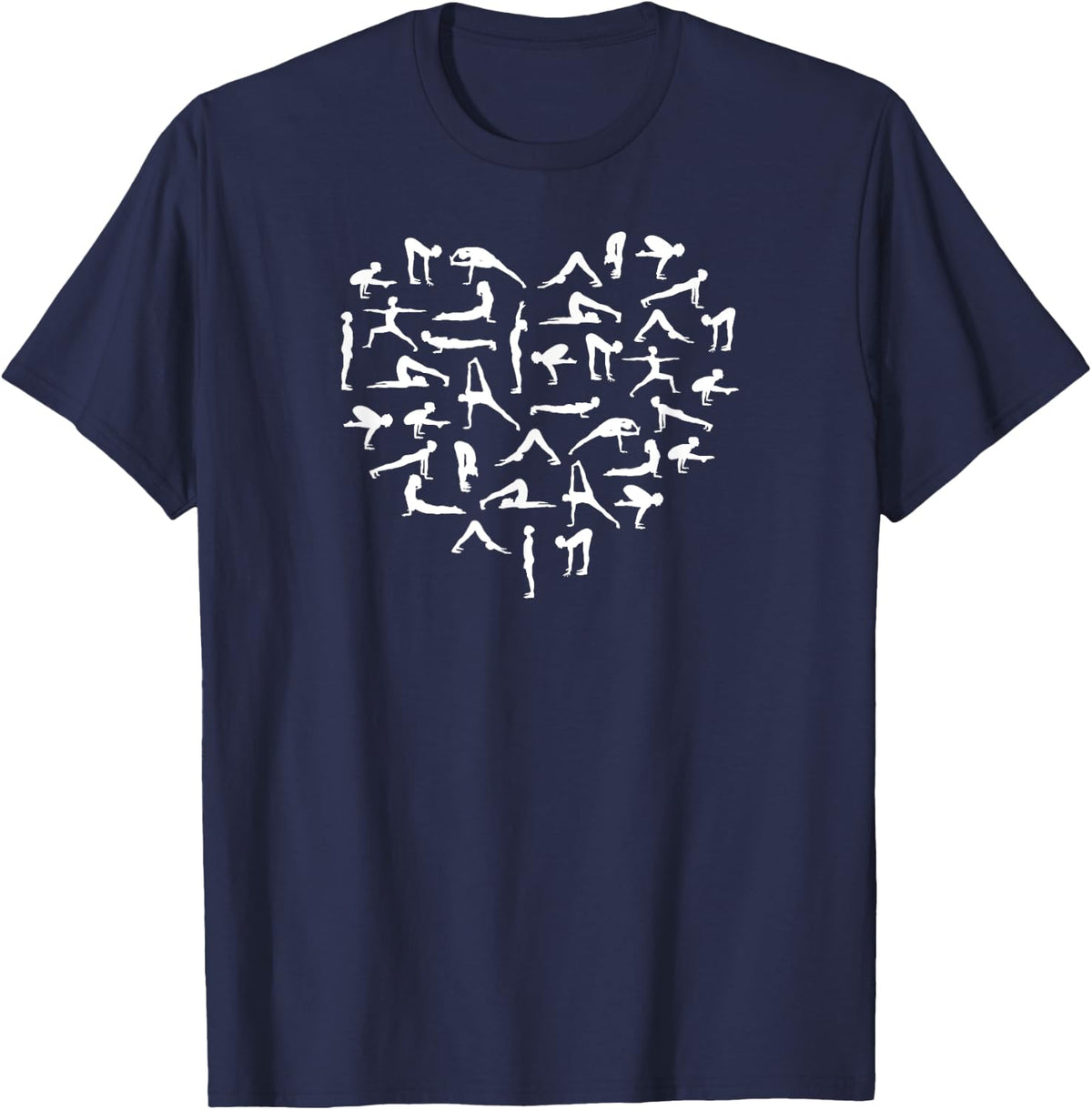 Yoga Love Heart Asana Silhouettes Cool Yogi Valentine's Day T-Shirt - Navy Blue
