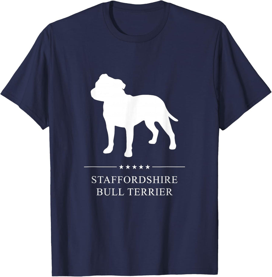 Staffordshire Bull Terrier Dog White Silhouette T-Shirt - Navy Blue
