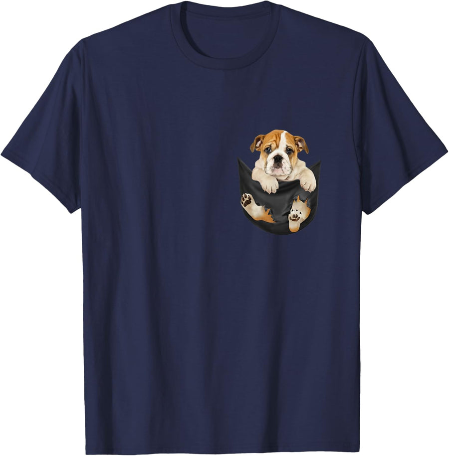 Dog Lovers Gifts Bulldog In Pocket Funny Dog Face T-Shirt for Men Women Kids - Navy Blue