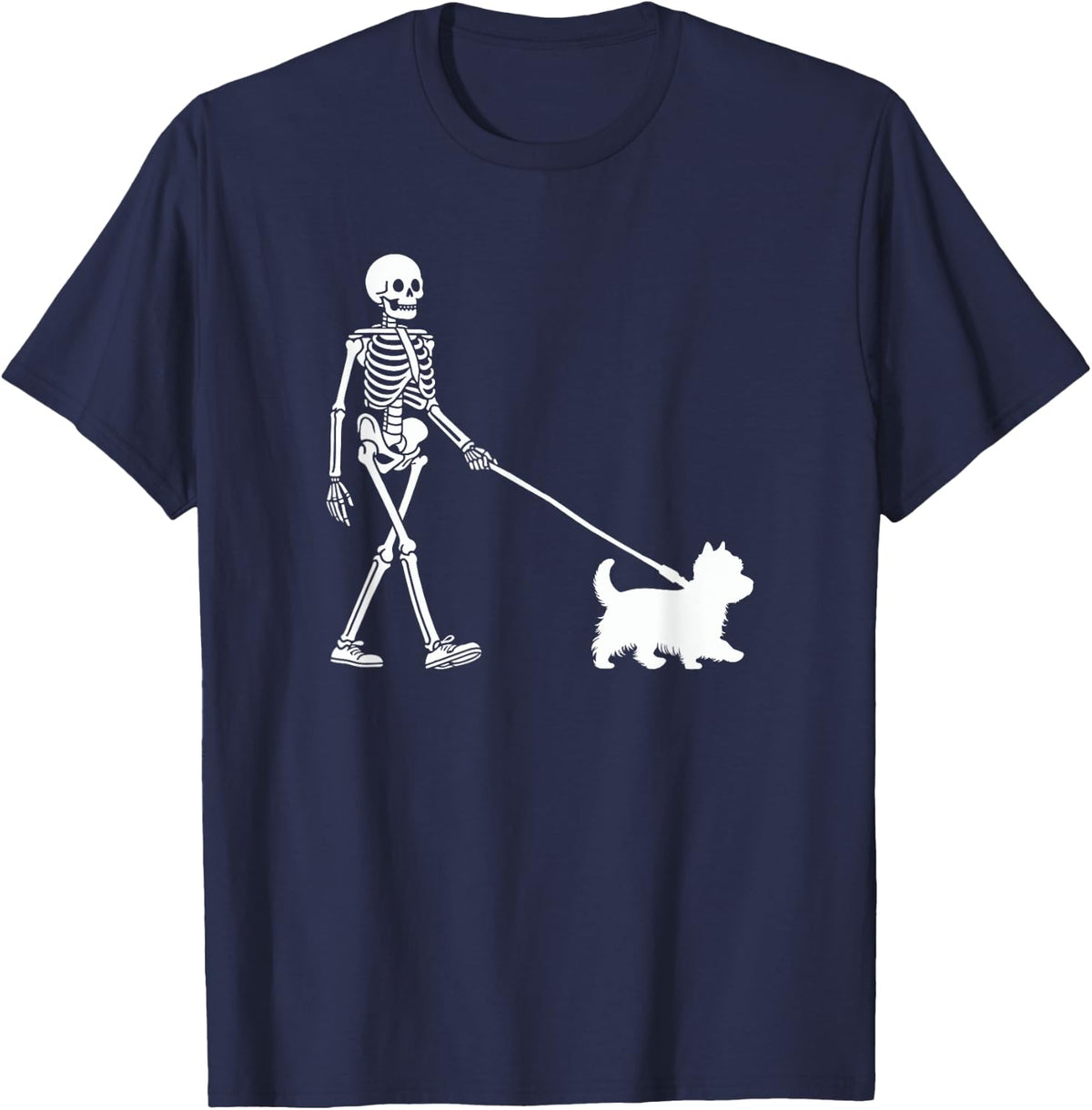 Skeleton Walking a Dog Westie Halloween Outfit T-Shirt for Men Women Kids - Navy Blue
