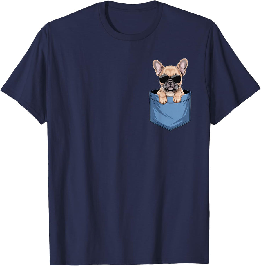 Cute Pocket French Bulldog Lover Frenchie Dog Mom T-Shirt - Navy Blue