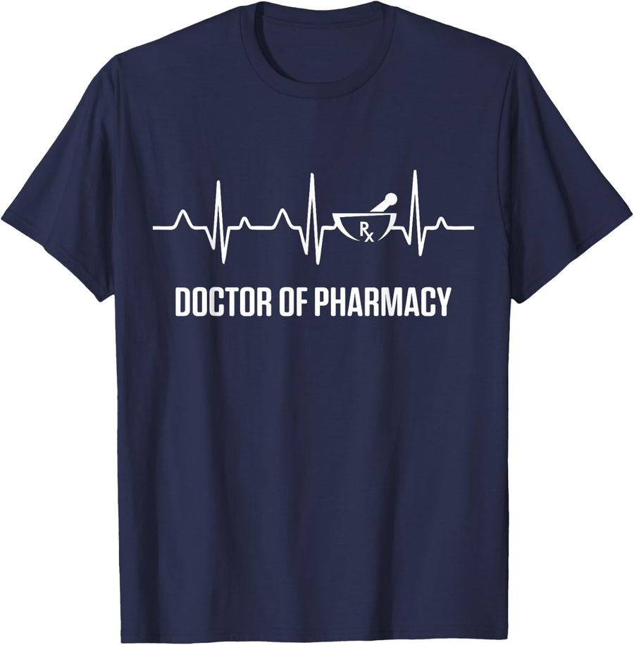 PharmD Doctor of Pharmacy Heartbeat Doctorate Graduation T-Shirt - Navy Blue