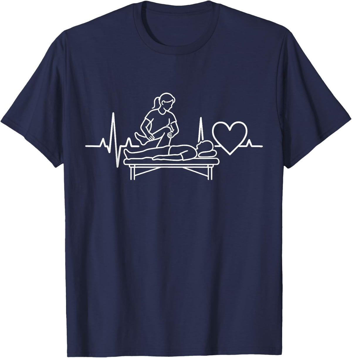 Physical Therapy Heartbeat Pulse Line Art PT T-Shirt - Navy Blue
