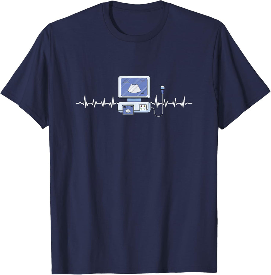 Sonographer Sonography Heartbeat Ultrasound Echography T-Shirt - Navy Blue