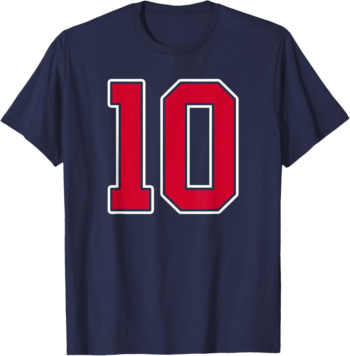 Red White Number 10 Jersey Player Uniform #10 T-Shirt - Navy Blue