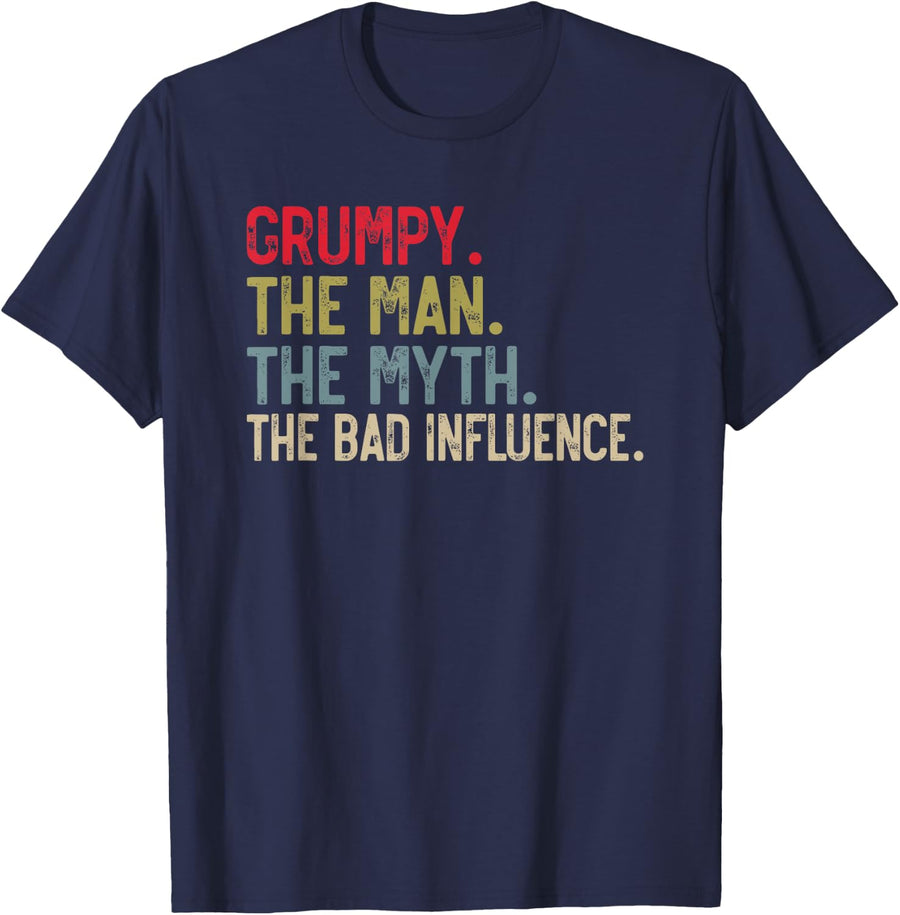 Grumpy the Man the Myth the bad Influence Funny Grandpa T-Shirt - Navy Blue